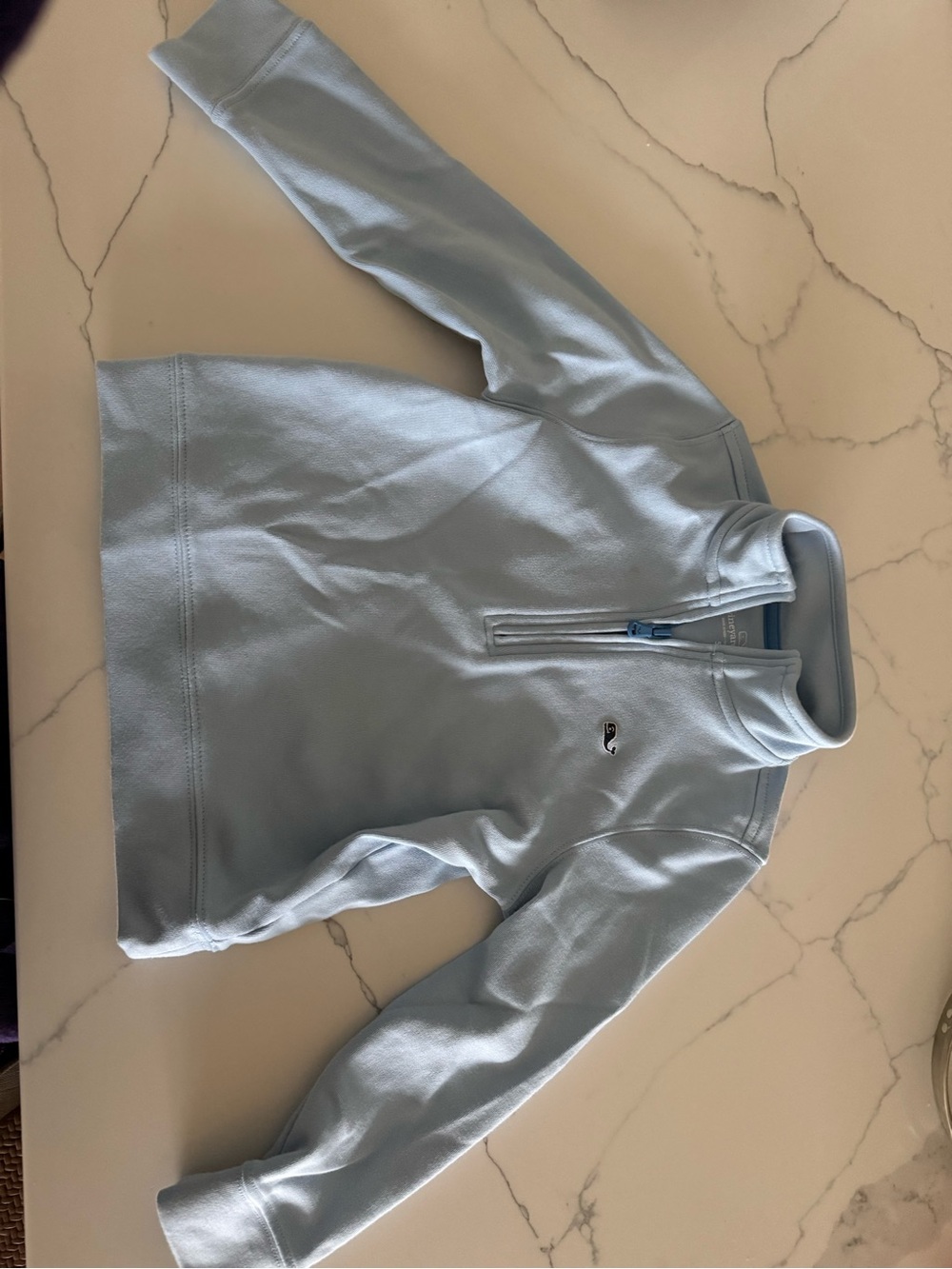Vineyard Vines Light Blue Kids Zip Sweatshirt with Navy Whale